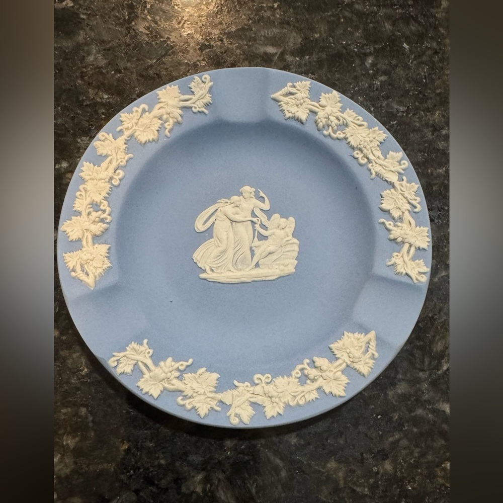 Wedgwood Blue Plate Ashtray with White Embossed Design